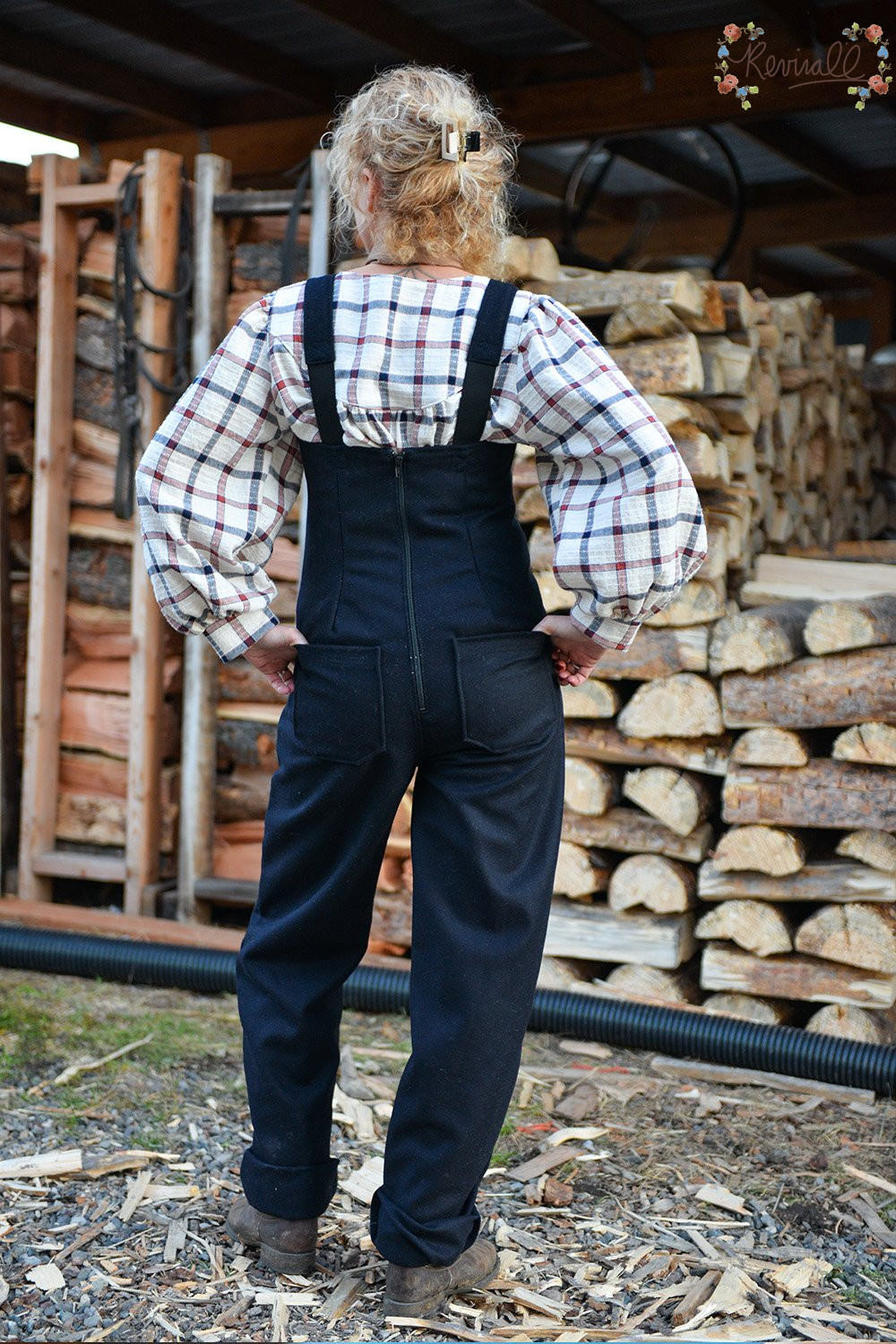Wool Overalls in Navy- Small - Image 4