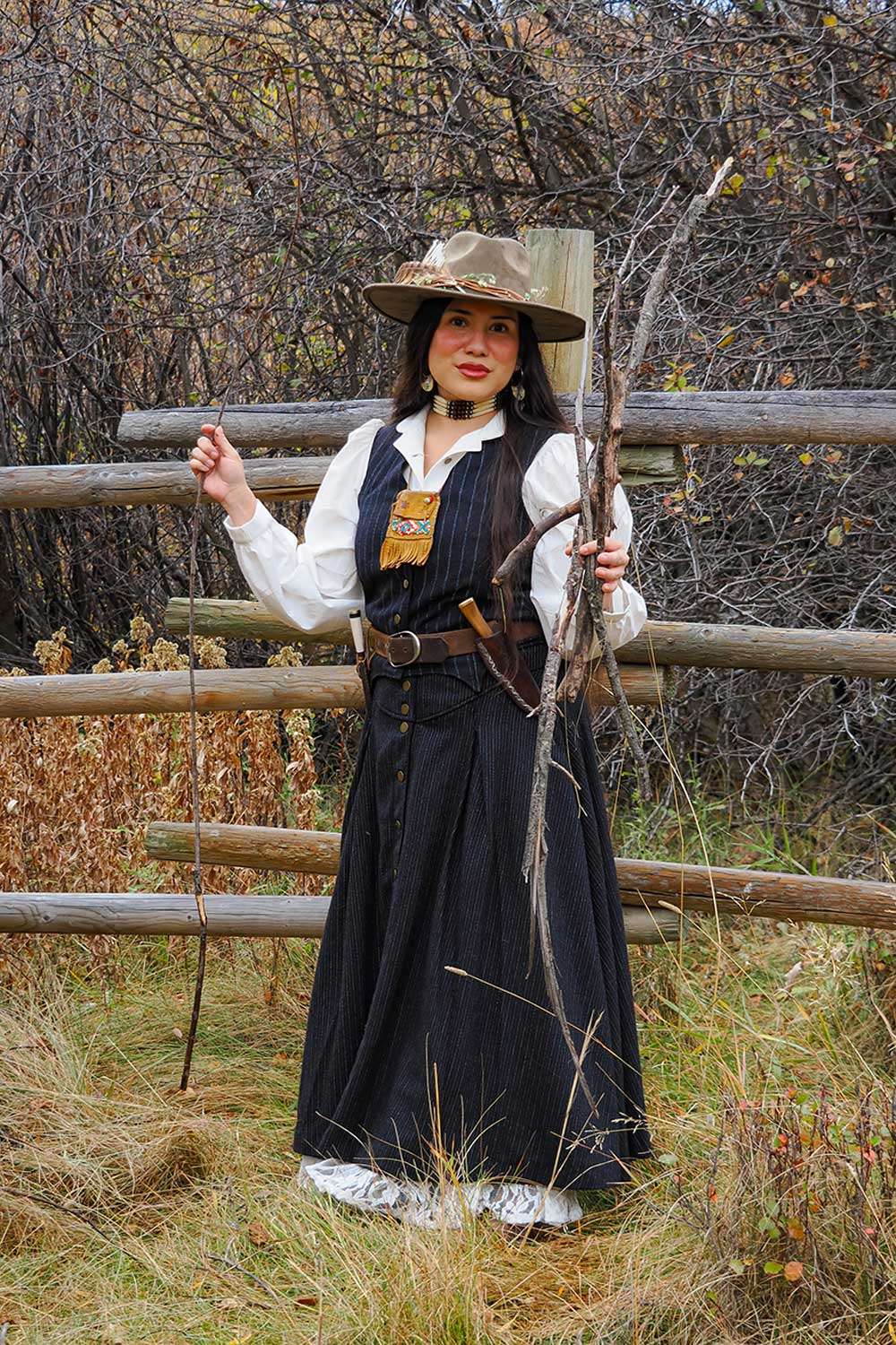 Long Wool Lacey Jean Skirt in Stovepipe - Image 2