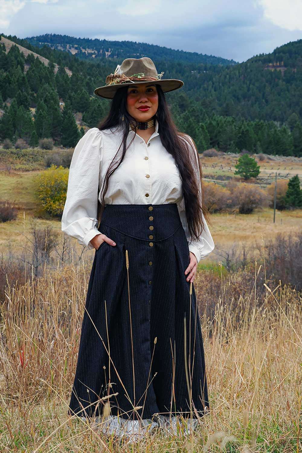 Long Wool Lacey Jean Skirt in Stovepipe - Image 5