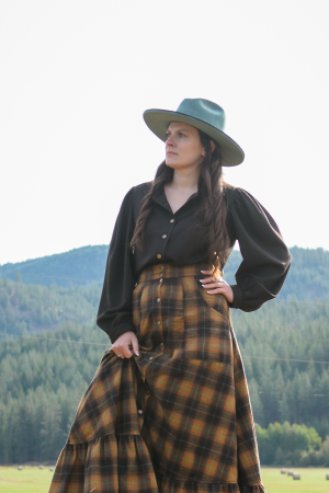 Wool Crepe Prairie Blouse in Walnut