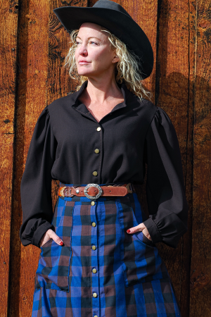 Alternative view of Wool Crepe Prairie Blouse in Walnut