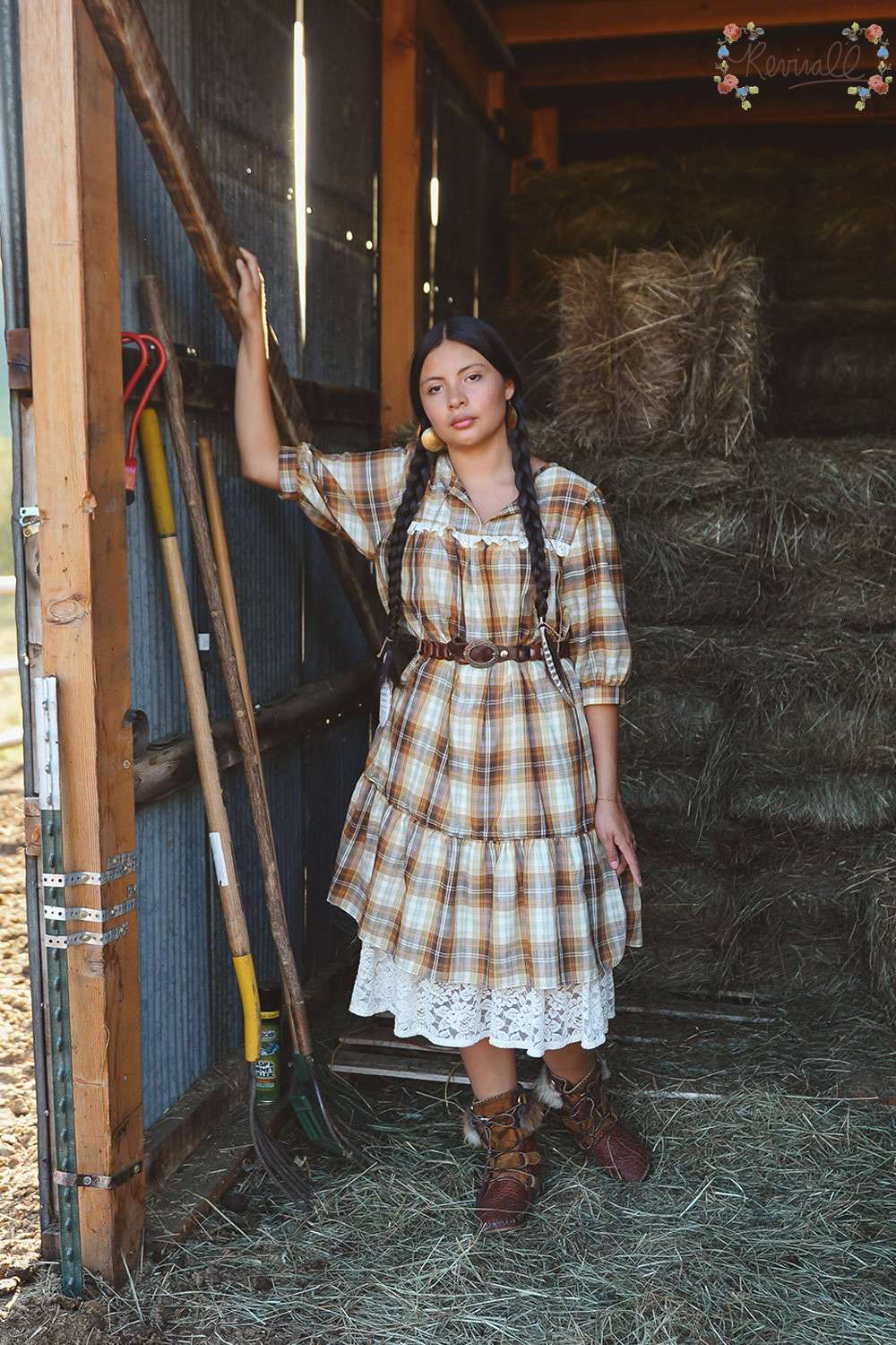 Cotton Chemise with Ruffle in Autumn Plaid - Image 2