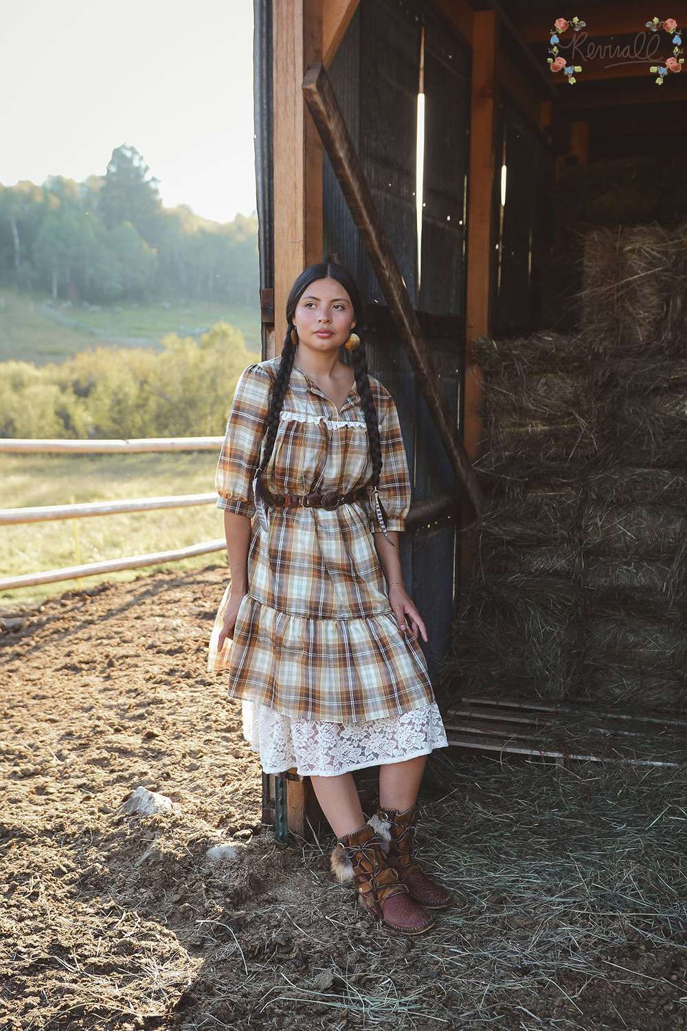 Cotton Chemise with Ruffle in Autumn Plaid - Image 3