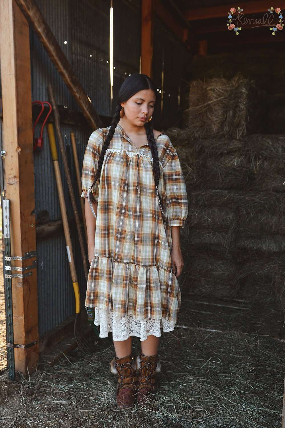Cotton Chemise with Ruffle in Autumn Plaid - Image 4