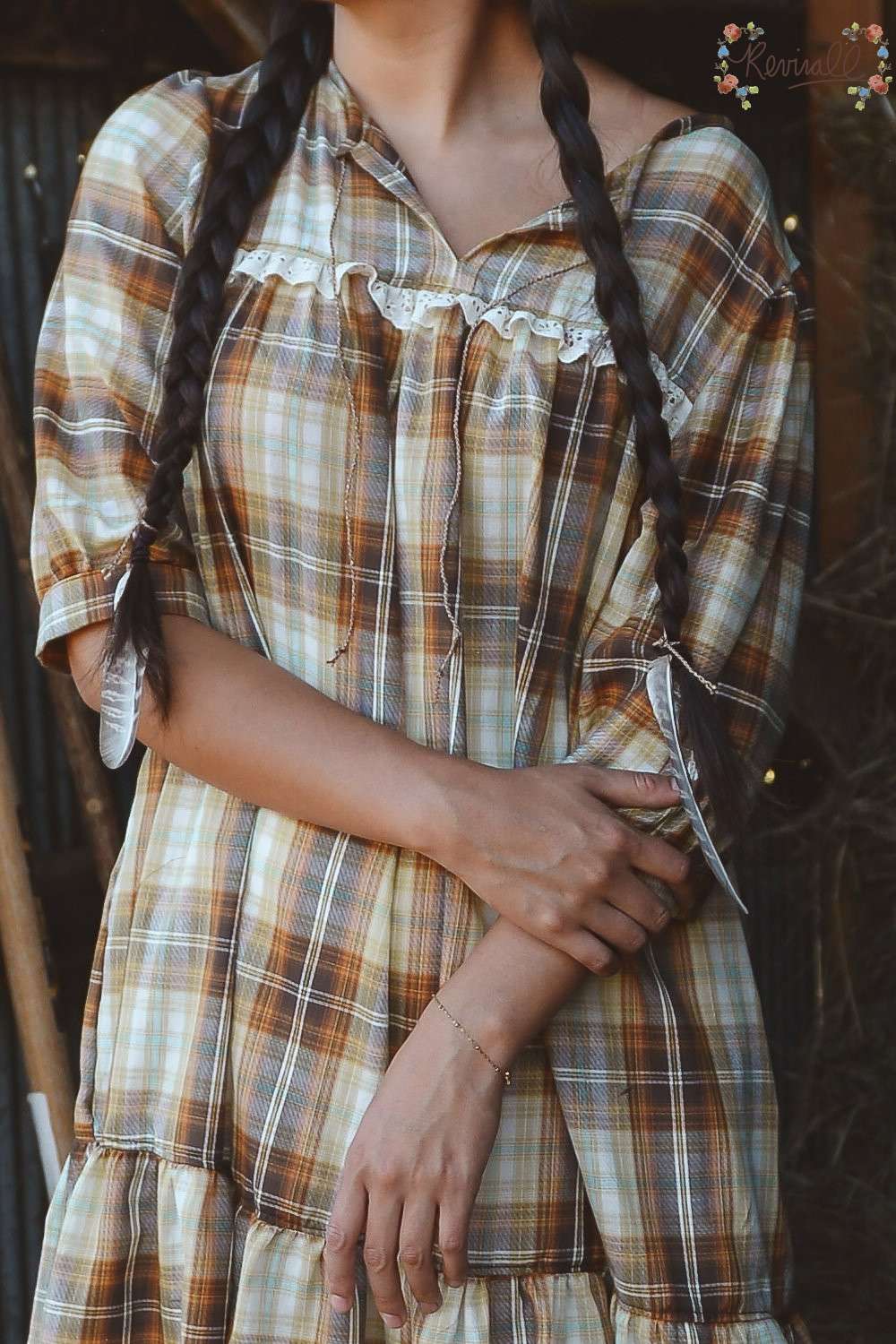 Cotton Chemise with Ruffle in Autumn Plaid - Image 5