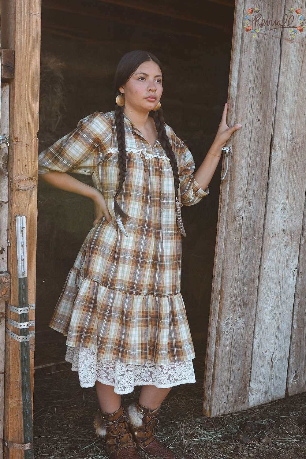 Cotton Chemise with Ruffle in Autumn Plaid - Image 6