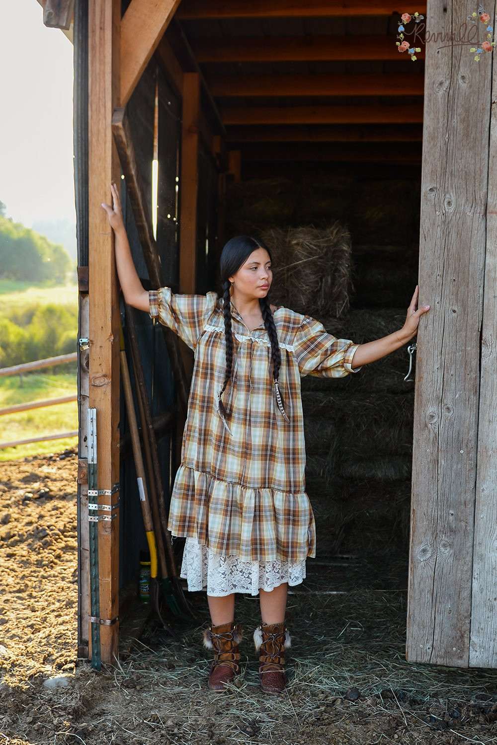 Cotton Chemise with Ruffle in Autumn Plaid - Image 7